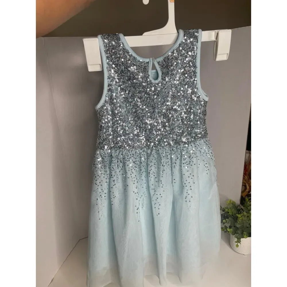 Disney Jumping Beans Girls Size 5 Blue Silver Sequin Tulle Dress Frozen